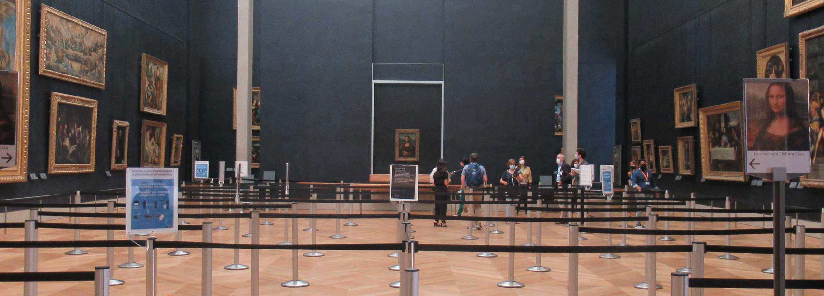 Exhibition room in the Louvre Museum with people guidance system